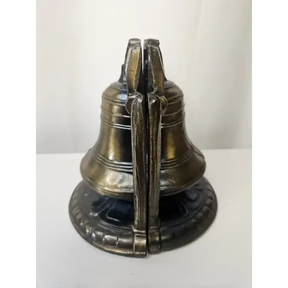 Vintage SCC 1974 Liberty Bell Bookends Brass 6 Tall Marked USA
